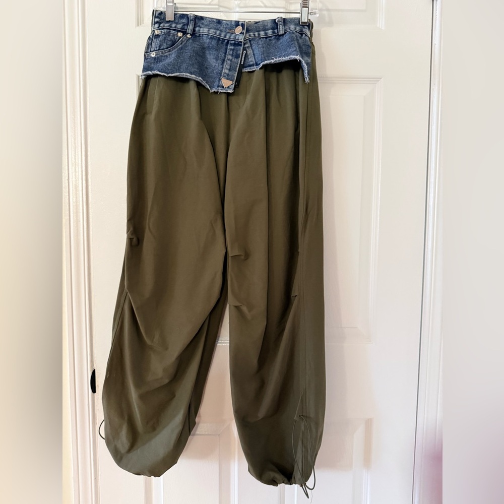P184- Bainrgiaca Made in Turkey Olive Pants with Denim Waistband